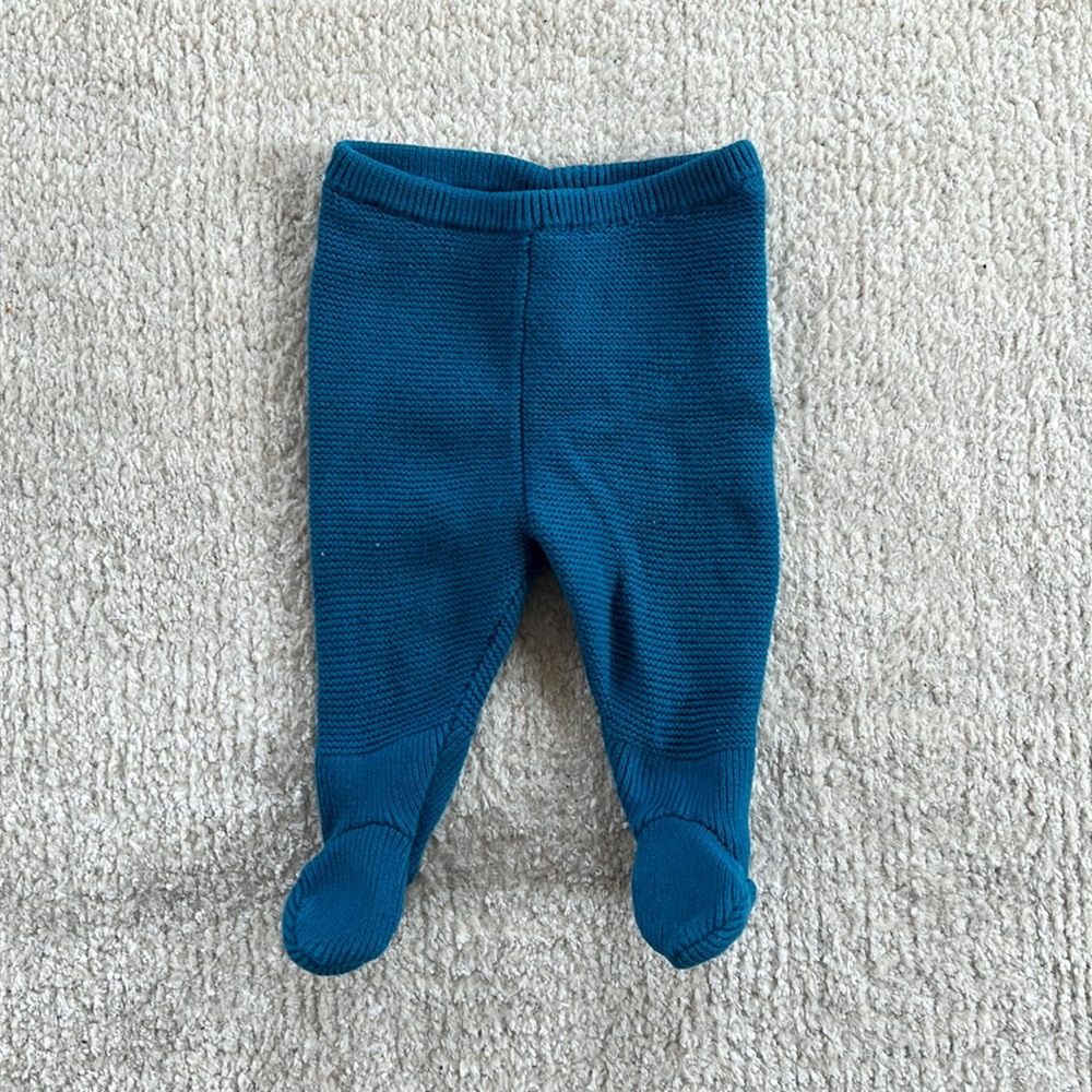 Jacadi Teal Blue Knit Footed Baby Pants Unisex